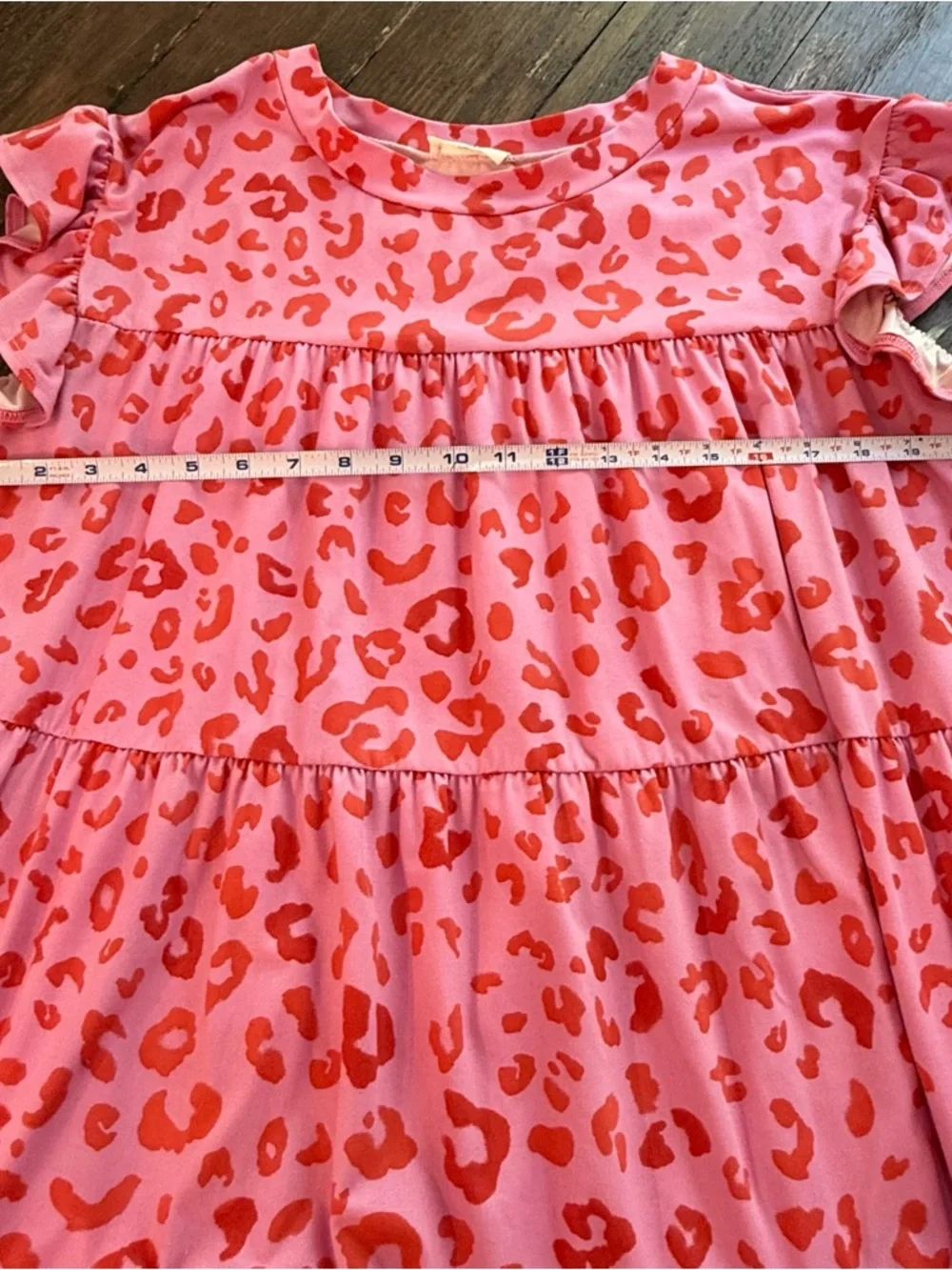 Entro Pink and Red Leopard Cheetah Mini Babydoll Dress Ruffle Sleeve Medium